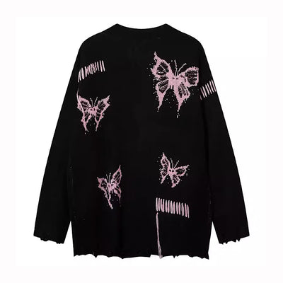 【ROMECL】Flapping butterfly design fringe distressed cardigan  RM0004