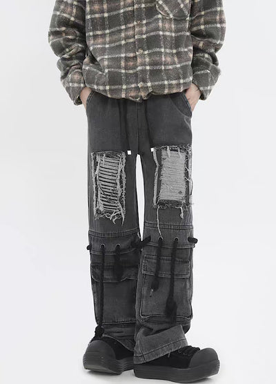 【INS】Gimmick distressed multi-design wide straight denim pants  IN0032