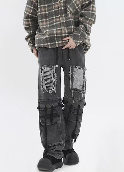 [INS] Gimmick distressed multi-design wide straight denim pants IN0032