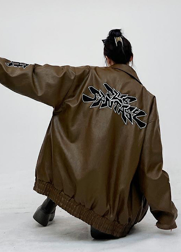 [CEDY] Pop initial design back print leather jacket CD0045