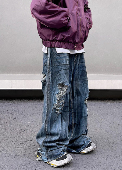 [Blacklists] Vintage chic design full over distressed denim pants BL0018