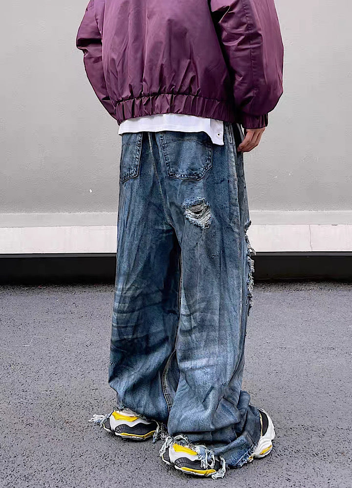 【Blacklists】Vintage chic design full over distressed denim pants  BL0018