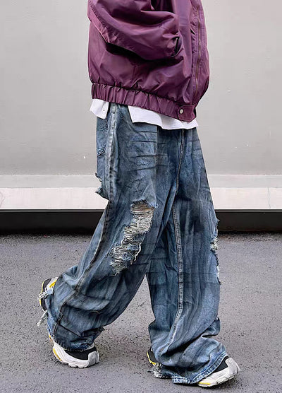 [Blacklists] Vintage chic design full over distressed denim pants BL0018