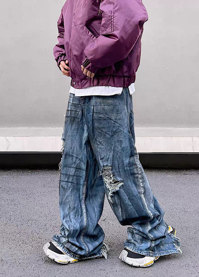 【Blacklists】Vintage chic design full over distressed denim pants  BL0018