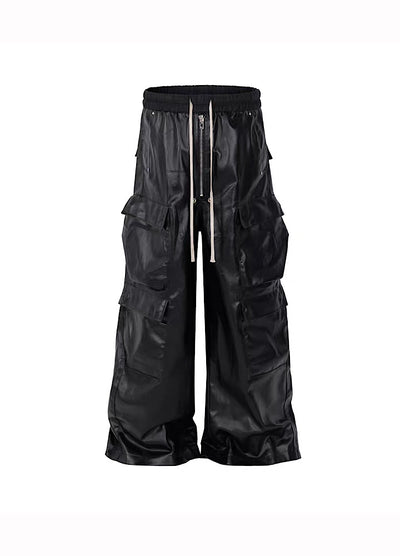 [Blacklists] Big over silhouette cargo design chic leather pants BL0019