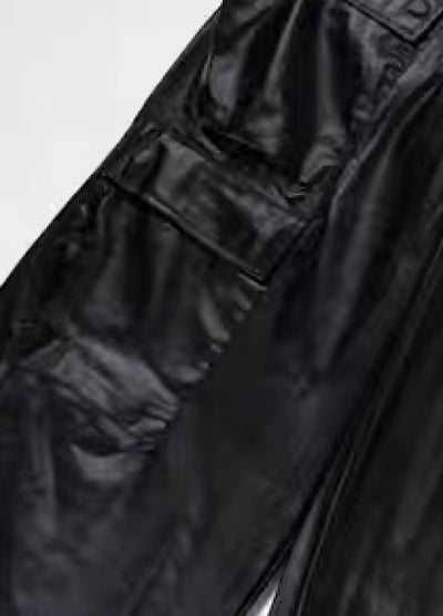 【Blacklists】Big over silhouette cargo design chic leather pants  BL0019