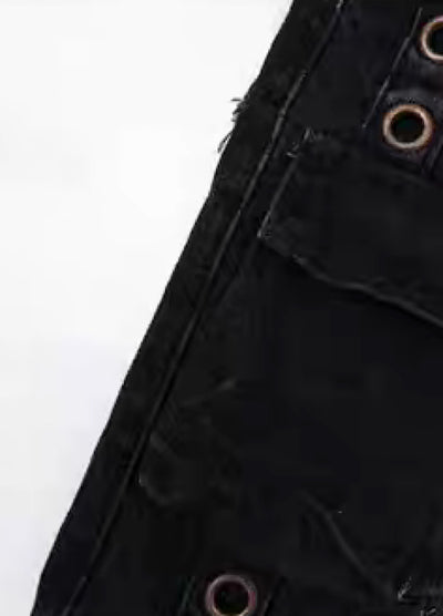 【Blacklists】Black vintage street design cargo denim pants  BL0020