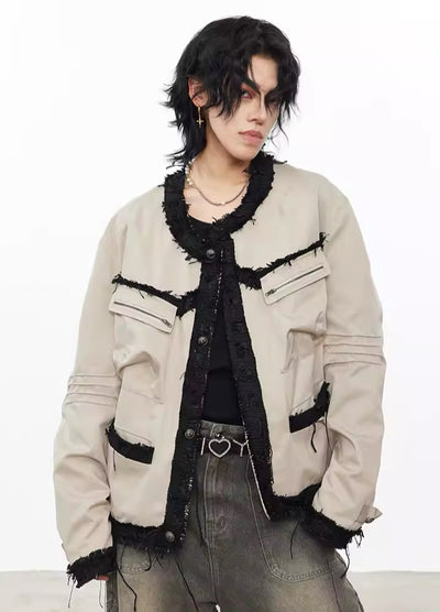【0-CROWORLD】Stitch damage double coloring oversized jacket  CR0048