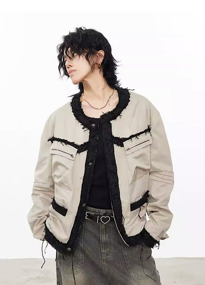 【0-CROWORLD】Stitch damage double coloring oversized jacket  CR0048