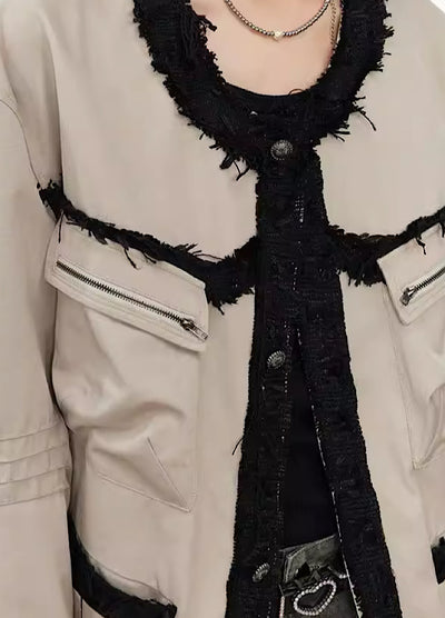 【0-CROWORLD】Stitch damage double coloring oversized jacket  CR0048