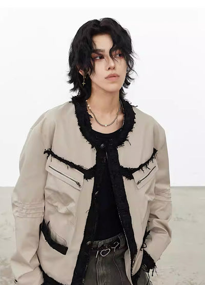 【0-CROWORLD】Stitch damage double coloring oversized jacket  CR0048