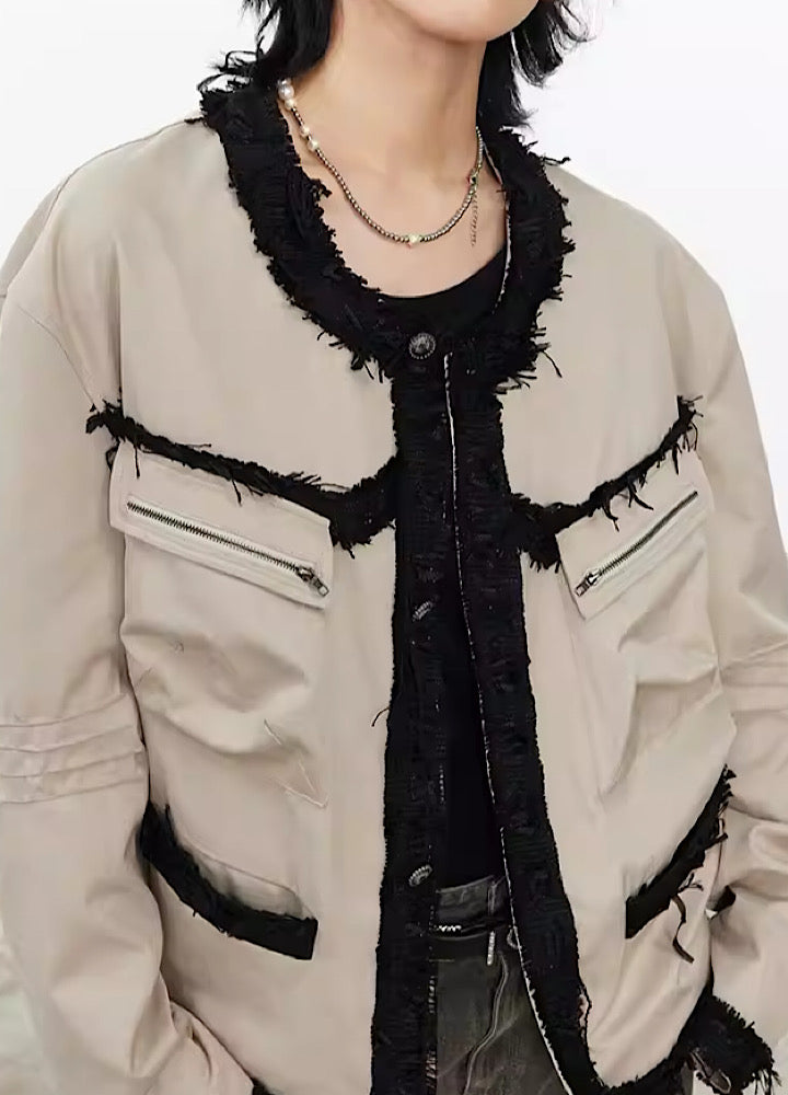【0-CROWORLD】Stitch damage double coloring oversized jacket  CR0048