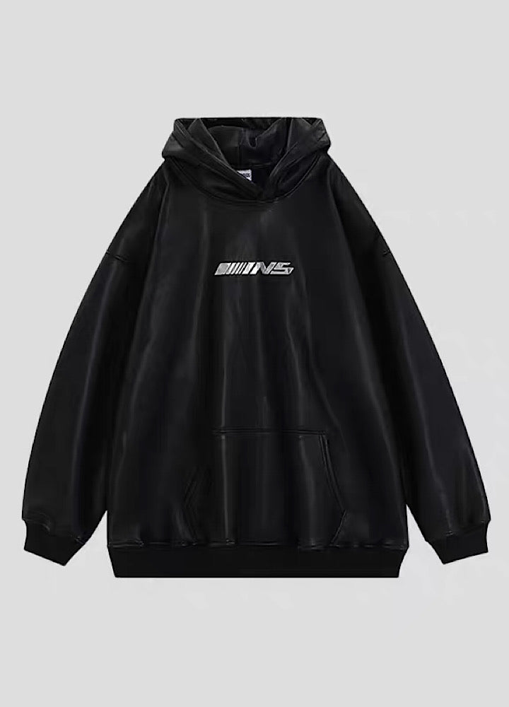 [INS] Glossy design leather plus over silhouette hoodie IN0035