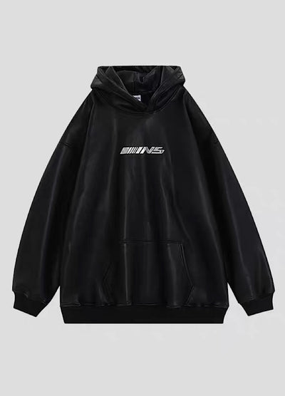 【INS】Glossy design leather plus over silhouette hoodie  IN0035