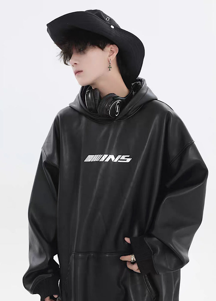 [INS] Glossy design leather plus over silhouette hoodie IN0035