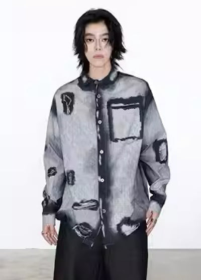 【0-CROWORLD】Random oval pattern design dull long sleeve shirt  CR0049