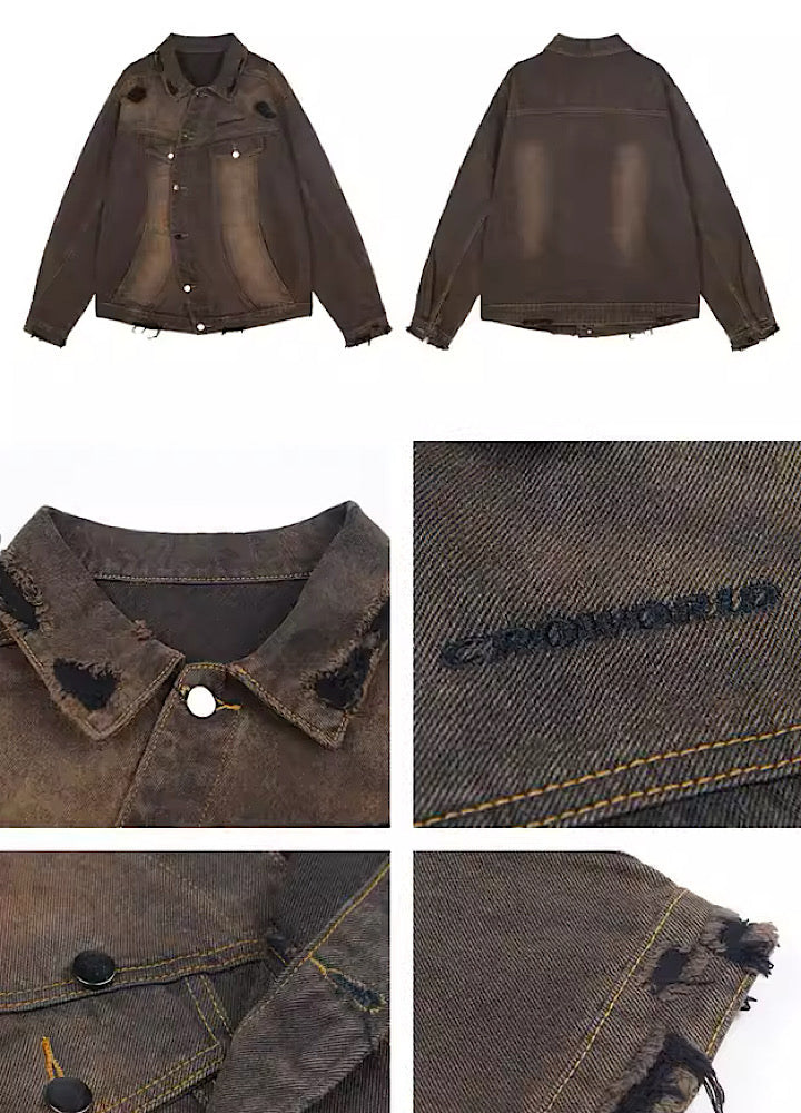【0-CROWORLD】Vintage dark washed denim jacket  CR0050