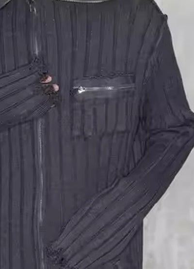 【0-CROWORLD】Front zipper gimmick simple hem damage knit  CR0051