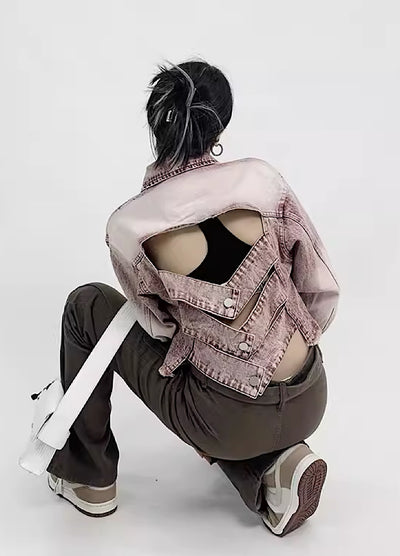 【Rouge】Back gimmick design damaged vintage denim jacket  RG0001