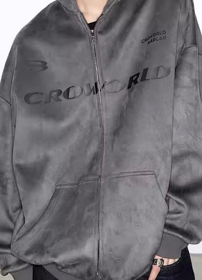 【0-CROWORLD】Brand logo plus design simple full zip hoodie  CR0053