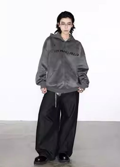 【0-CROWORLD】Brand logo plus design simple full zip hoodie  CR0053