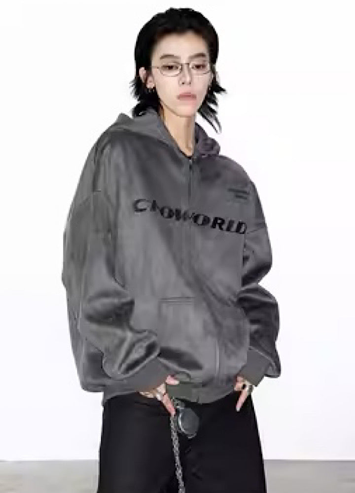 【0-CROWORLD】Brand logo plus design simple full zip hoodie  CR0053