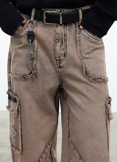 【0-CROWORLD】Vintage Design Style Classic Cargo Denim Pants  CR0067