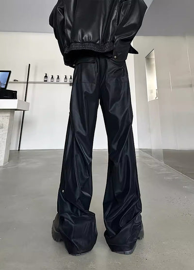 【MARTHENAUT】Straight silhouette simple leather pants  MH0017