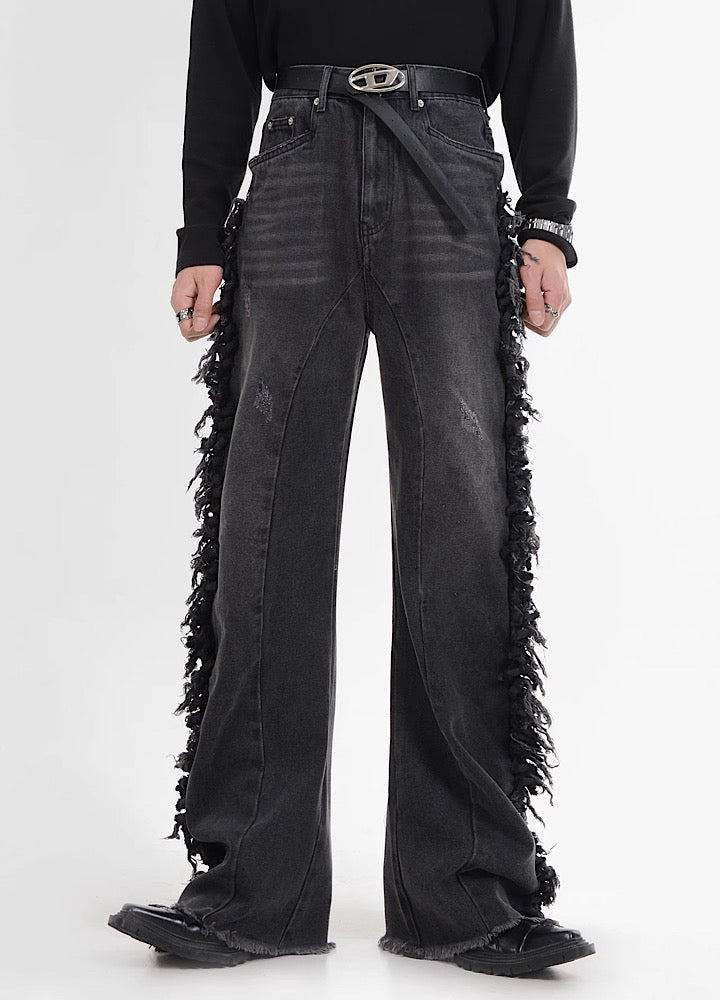 LUCE GARMENT] Side fringe damage design straight simple