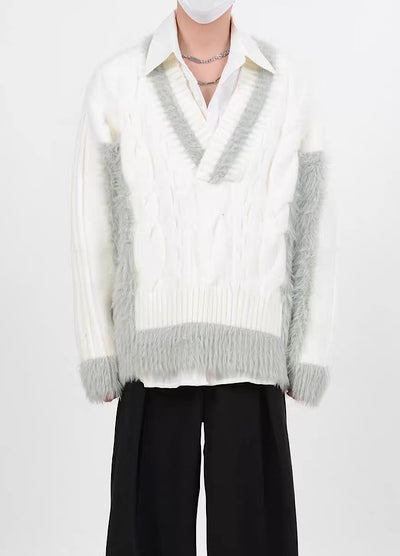 [LUCE GARMENT] V-neck style mid-damage soft knit sweater LG0053