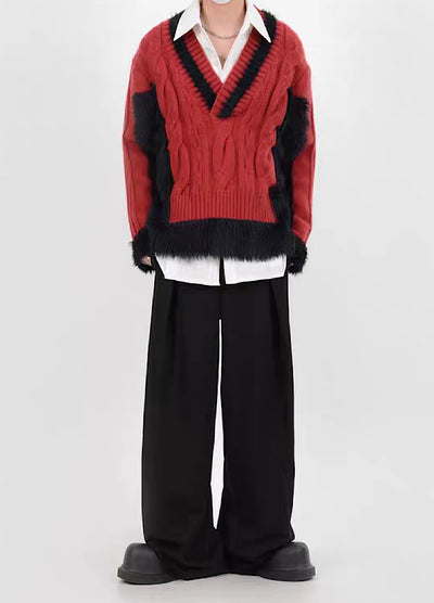 [LUCE GARMENT] V-neck style mid-damage soft knit sweater LG0053