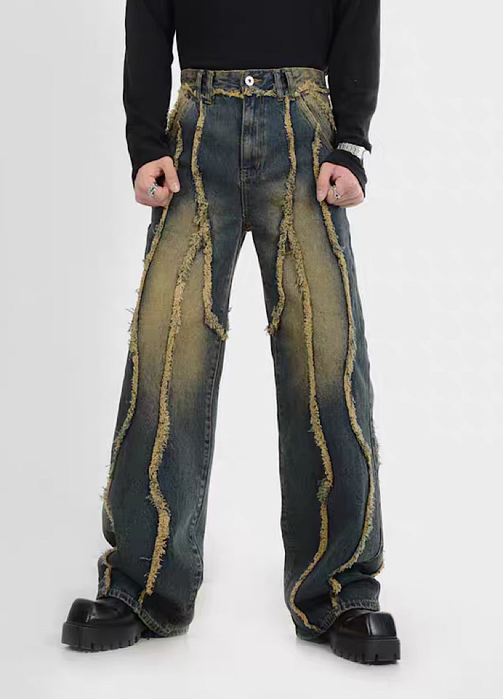 LUCE GARMENT] Full remake damaged line booth design denim pants 