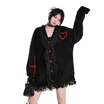 [YUBABY] Red Heart Design Gothic Over cardigan YU0019