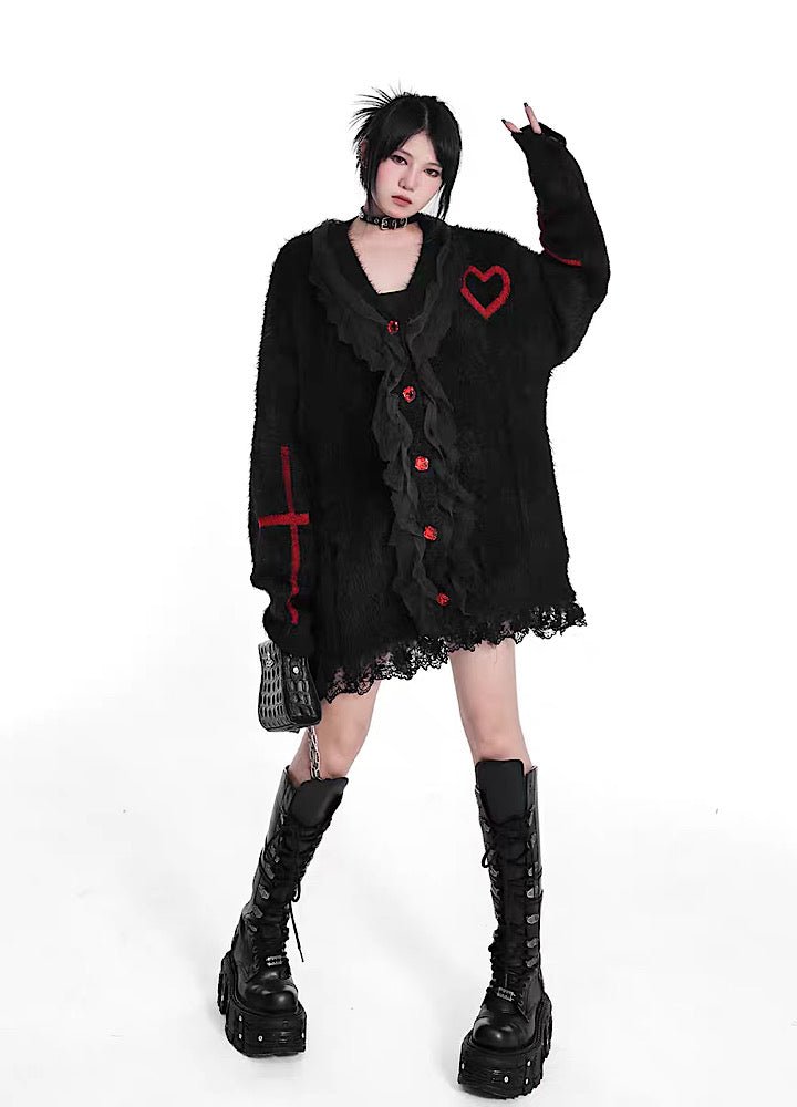 [YUBABY] Red Heart Design Gothic Over cardigan YU0019