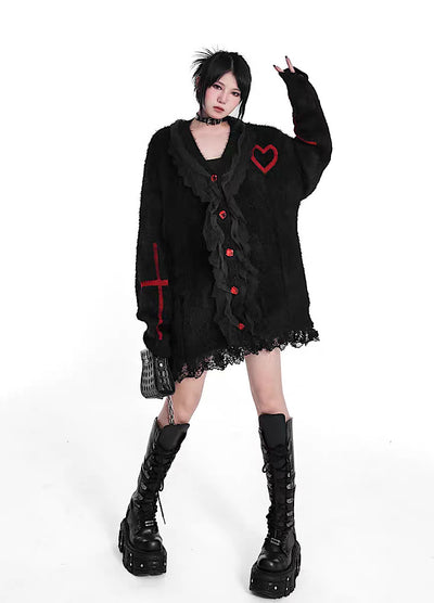 【YUBABY】Red Heart Design Gothic Over cardigan  YU0019