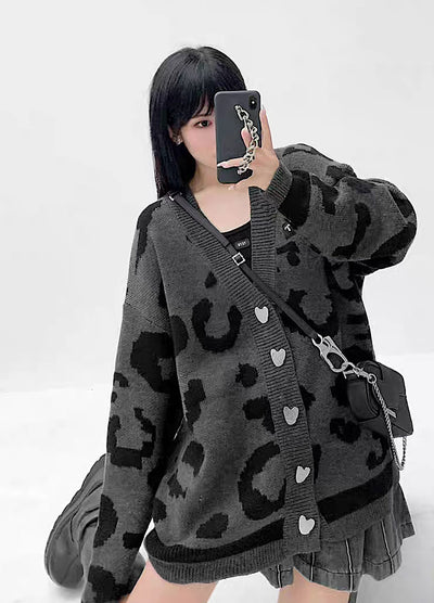 【YUBABY】Random leopard print design loose silhouette over cardigan  YU0021