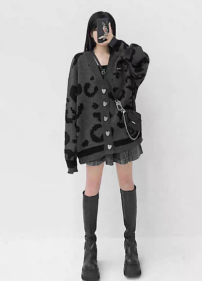 [YUBABY] Random leopard print design loose silhouette over cardigan YU0021