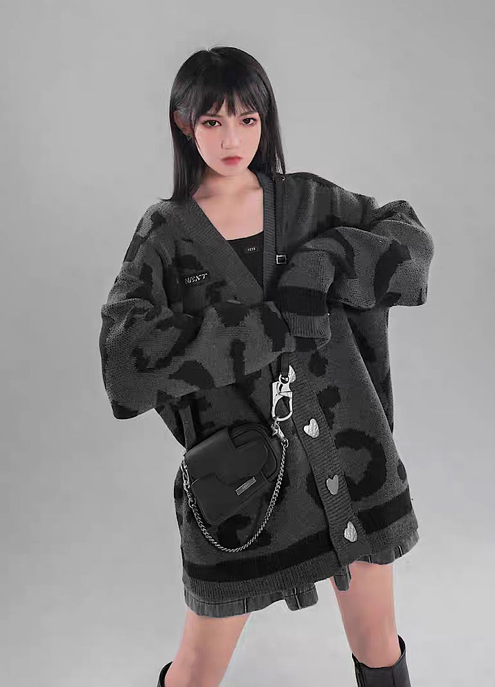 【YUBABY】Random leopard print design loose silhouette over cardigan  YU0021