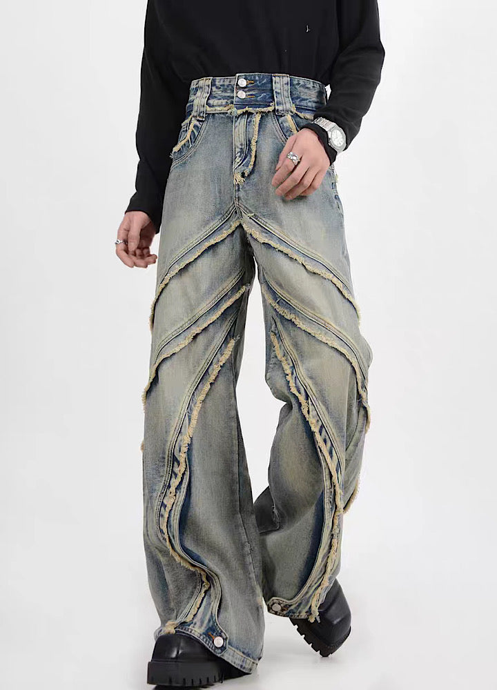 [LUCE GARMENT] Fully distressed wide overfill denim pants LG0055