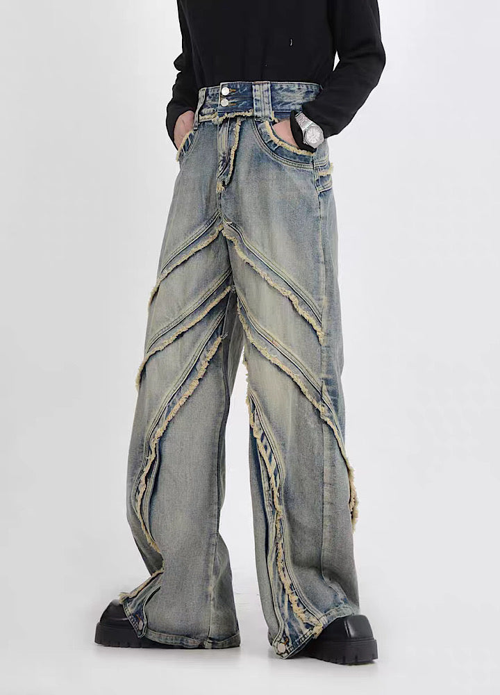 【LUCE GARMENT】Fully distressed wide overfill denim pants  LG0055