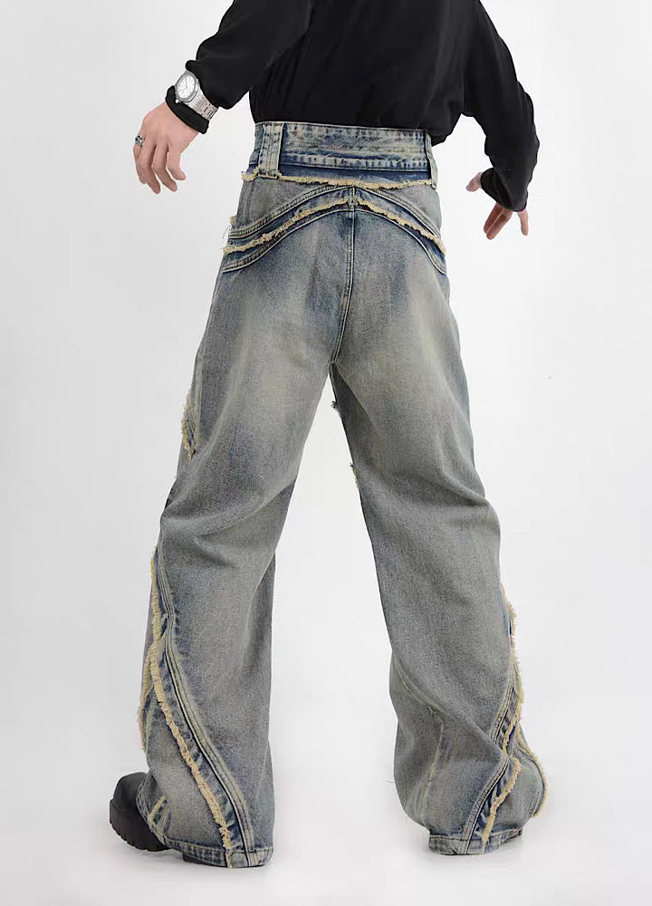 【LUCE GARMENT】Fully distressed wide overfill denim pants  LG0055