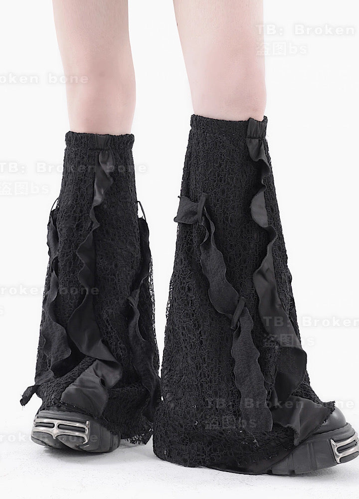 BROKEN bone] Gothic subculture design black leg warmers