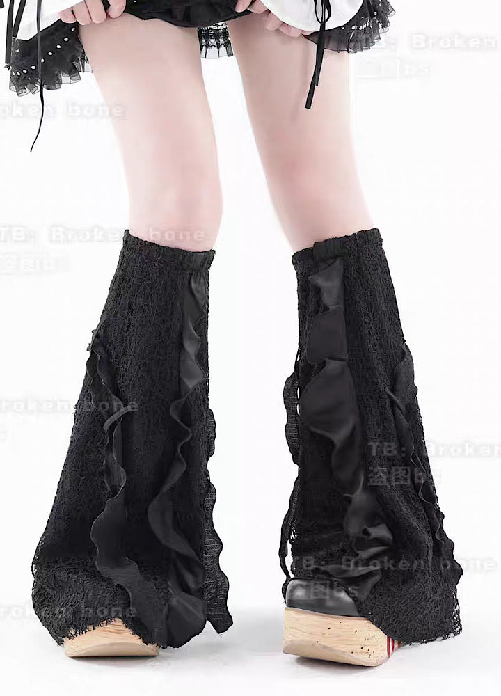 [BROKEN bone] Gothic subculture design black leg warmers BB0002 