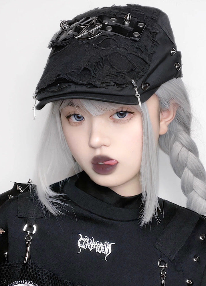 【BROKEN bone】Multi-gimmick design black subculture hat  BB0003
