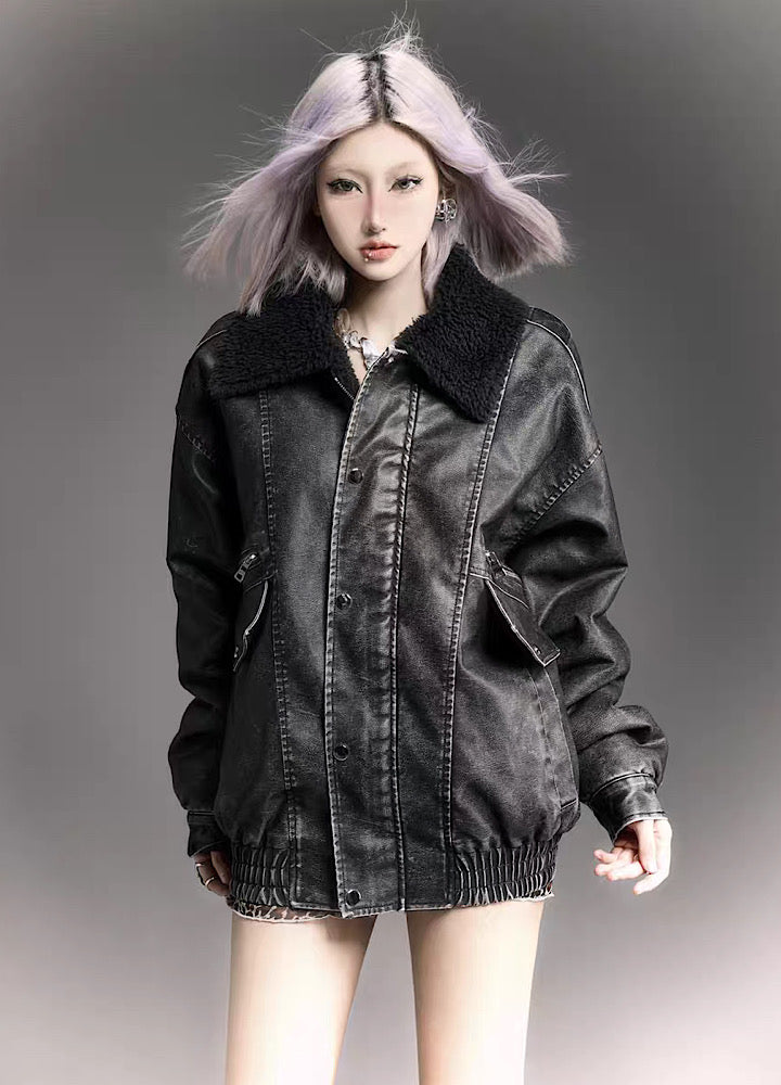 [SHIYIYUE] Classic simple design over leather jacket SY0001