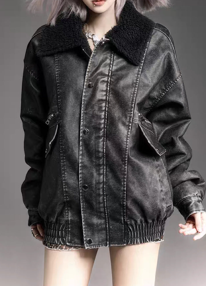 [SHIYIYUE] Classic simple design over leather jacket SY0001