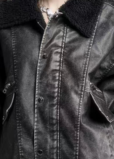 【SHIYIYUE】Classic simple design over leather jacket  SY0001