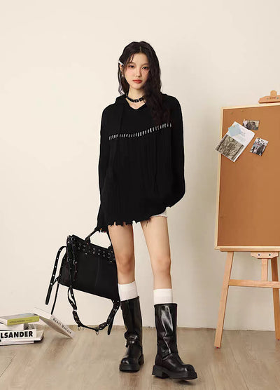 [SHIYIYUE] Front stitch design middle distressed knit SY0005