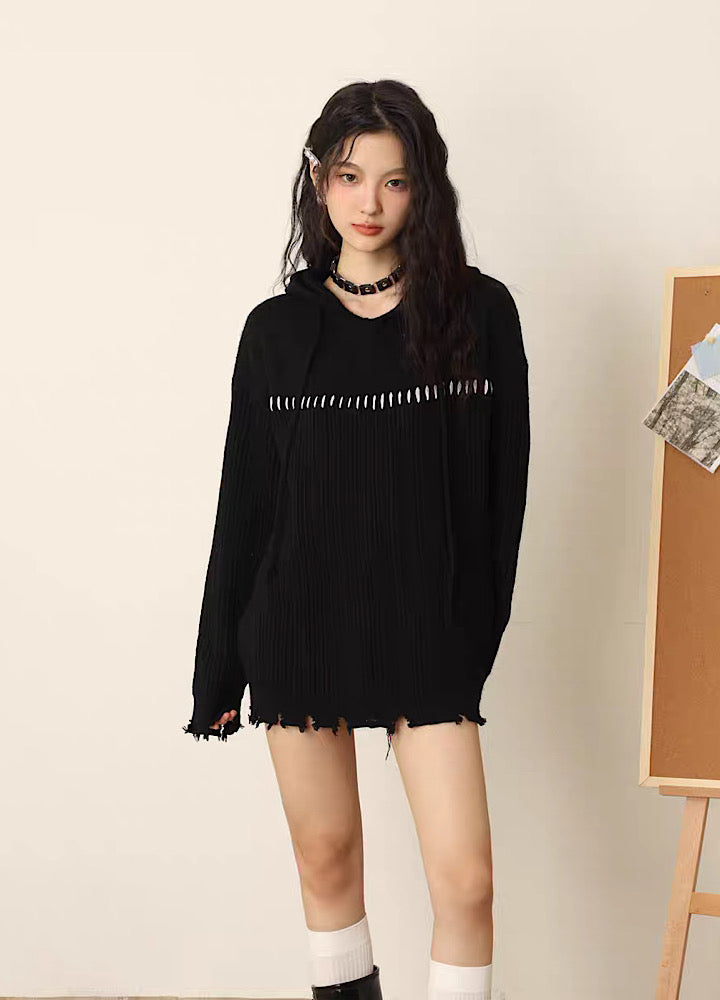[SHIYIYUE] Front stitch design middle distressed knit SY0005