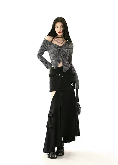 [SHIYIYUE] Removable gimmick flare silhouette design skirt SY0006